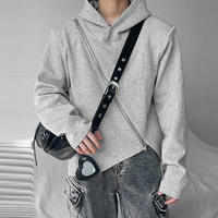 INCERUN Men Hooded Sweatshirts Trendy Asymmetric Zip Long Sleeve Hoodie with Irregular Hem for Fashion-forward Males Clo