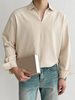 INCERUN Men Shirts Loose Solid Color Long Sleeve Lapel Collar Shirt