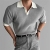 INCERUN Men Solid Color Short Sleeve Shirt Waffle Knitted Patchwork Short Sleeve Lapel Top for Men Large Size S-5XL