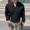 INCERUN Men Solid Color Stand Collar Long Sleeve Shirt