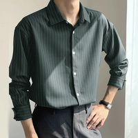 INCERUN Men Striped Casual Long Sleeve Shirts,  Button Up Lapel Collar V-neck Shirt,  Plus Size Men Tops For Daily And Hol