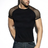 INCERUN Men T-Shirt Contrast Mesh Patchwork Crew Neck Short Sleeve Black T-shirt