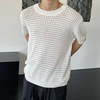 INCERUN Men T Shirts Fashion Slightly Transparent Tee Round Neck Hollow Out T-shirts Summer Daily Short Sleeve Top Tee M