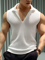 INCERUN Men Tank Top Simple Fashion Knitted Lapel White Tanks Skinny Summer See Through Sleeveless Men Top
