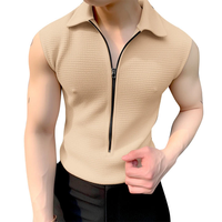 INCERUN Men Tshirts Male Comfy Lapel Sleeveless Zipper Blouse Streetwear Casual Solid Color T-Shirts Leisure Summer Roun