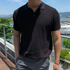 INCERUN Men Waffle Solid Color Short Sleeve Shirt,  Comfortable Stretchy Knitted Lapel Top for Men Large Size S-5XL