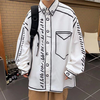 INCERUN Mens Comic Style Print Long Sleeve Shirt Fashion Funny Line Lapel Top for Male