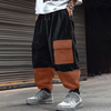 INCERUN Mens Corduroy Contrast Color Patchwork Casual Pant Comfy Casual Harem Pants Drawstring Elastic Waist Trousers fo