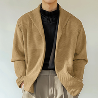 INCERUN Mens Knitted Polo Collar Long Sleeve Cardigan Comfortable Fashion Solid Color Men Top for Spring Fall Winter