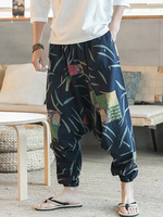 INCERUN Mens Pant Ethnic Pattern Printe Floral Harem Yoga Baggy Pants