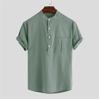 INCERUN Mens Shirts Cotton Solid Color Chest Pocket Casual Henley Shirts