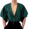 INCERUN Mens Shirts Fashion Big V-neck Bubble Short Sleeve Top Shirts Summer Fashion Party Top Shirts Male Clothing