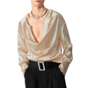 INCERUN Mens Shirts Solid Color Long Sleeve Top Shirts Summer FashionStacked Neck Top Shirts Party Male Clothing
