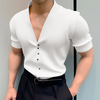 INCERUN Mens Simple T-shirts Casual Solid Color V Neck Tee Summer Comfy Short Sleeve Button T Shirts Daily Male Clothing