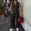 INCERUN Mens Solid Color Double-Breasted Two Pieces Outfit Sleeveless Blazer Vest Pant Casual Suit for Male
