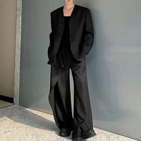 INCERUN Mens Solid Color Long Sleeve Two-Piece Outfit Collarless Blazer & Suit Pants Men