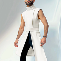 INCERUN Mens Solid Color Split Design Sleeveless T-Shirt Fashion Half Turtleneck Top for Male