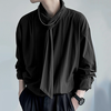 INCERUN Mens Solid Color Tie Design Long-Sleeve Shirt Fashion Casual Top Shirt for Male