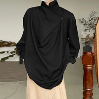 INCERUN Mens Solid Irregular Neck Long Sleeve Shirt Fashion Casual Solid Color Shirt Top for Men