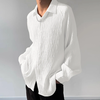 INCERUN Mens Solid Texture Casual Long Sleeve Shirt Fashion Casual ShirtLoose Fit Lapel Top Male Plus Size S-5XL