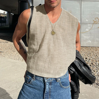 INCERUN Mens Solid Textured V-Neck Sleeveless Tank Top Comfortable Cool Vest Top