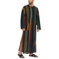 INCERUN Mens Striped Button Long Sleeve Long Shirt Cotton Linen Baggy Full Length Robe Casual Daily Retro Colorful Strip
