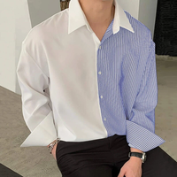 INCERUN Mens Striped Patchwork Long Sleeve Shirt Comftable Casual Button Up Lapel Top for Men Loose Fit Men S-5XL