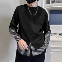 INCERUN Mens Striped Patchwork Long-Sleeve T-Shirt Design Spring Fall Casual Comfortable Crew Neck Top Male S-5XL
