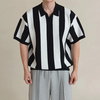 INCERUN Mens Striped Patchwork Short Sleeve Shirt Business Casual Lapel Top for Male