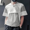 INCERUN Mens Striped Patchwork Short Sleeve T-Shirt Comfortable Casual Crew Neck Top for Male S-5XL