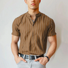 INCERUN Mens Striped Stand Collar Short Sleeve Shirt Button Up Lapel Casual Top Male Plus Size S-5XL
