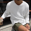 INCERUN Mens Striped V-Neck Long-Sleeve T-Shirt Comftable Solid Color Loose Fit Soft Tshirt Male Plus Size S-5XL