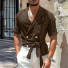 INCERUN Mens Suit Lapel Design Belt Long Sleeve Shirt Casual Solid Color Lapel Top Shirt Plus Size,  Spring Fall Men