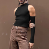 INCERUN Mens T-shirt Fashion Scooped Long Sleeve Black Tshirt Summer Party Solid Color Design T Shirt Top
