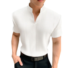 INCERUN Mens T Shirt Solid Color Stand Collar T-shirt Summer Comfy Cool V Neck Short Sleeve Tshirts Top Male Clothing