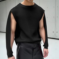 INCERUN Mens T Shirts Fashion Scoop Design Long Sleeve T-shirts Solid Color Casual Top T-Shirts Party Daily Male Clothin