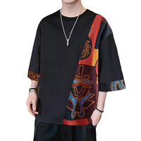 INCERUN Mens T Shirts Loose Fit Casual T-shirts for Men Print Patchwork Fashion Male Tee Tops Summer Short Sleeve Men Cl