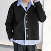 INCERUN Mens Textured Patchwork Striped Long Sleeve Shirt Fashion Lapel Men Top Comfortable