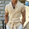 INCERUN Mens Textured Tie-Design Short Sleeve T-Shirt Fashion Design Casual Solid Color Tshirt for Men S-5XL