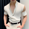 INCERUN Mens Thin Knitted Fabric Cut-off Short Sleeve Tops Lapel Shirts