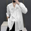 INCERUN Mens Tie Design Long Sleeve Shirt Casual Solid Color Fashion Design Men Top Loose Fit