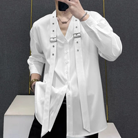 INCERUN Mens Tie Design Long Sleeve Shirt Casual Solid Color Fashion Design Men Top Loose Fit