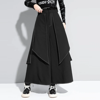 INCERUN Mens Topstitching Irregular Layered Design Black Pants Skirt Design Hemmed Trousers