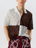 INCERUN Mens Windowpane Pattern Patchwork Knit Revere Collar Shirt
