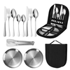 IPRee 11pcs Stainless Steel Flatware Set for Camping,  Hiking & Outdoor Dining - Polished Finish Portable Cutlery Kit wit