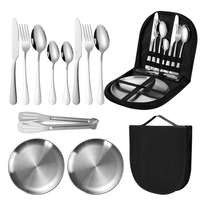 IPRee 11pcs Stainless Steel Flatware Set for Camping,  Hiking & Outdoor Dining - Polished Finish Portable Cutlery Kit wit