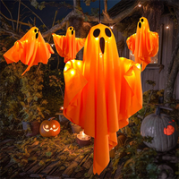 IPRee 1PC Halloween LED Ghost Lights Decorations Adjustable Hanging Spooky Decor with Fairy Light Indoor Outdoor Haunted
