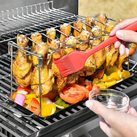 IPRee Outdoor Picnic Grill Set 14-Slot Chicken Leg Wing Rack - Stainless Steel Roaster Stand for Smoker & Grill Collaps