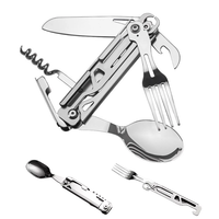 IPRee Outdoor Stainless Steel Multifunctional Camping Folding Knife Fork and Spoon Camping Equipment Panier Osier Campin