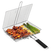IPRee Portable BBQ Grill Basket Folding Stainless Steel with Handle Large Capacity for Fish Vegetables Shrimp Cooking Co